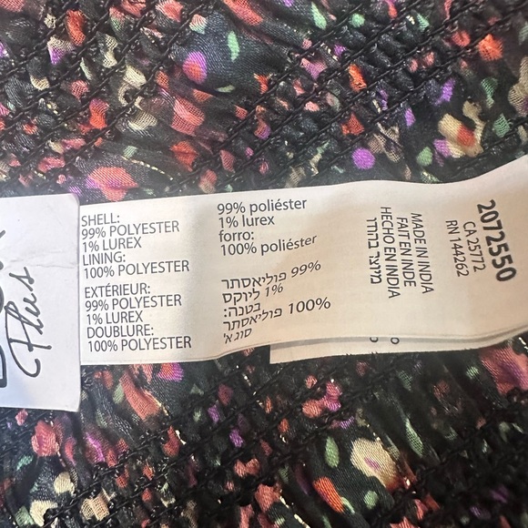 NWT Dex Tinsley Smocked BOHO Black Pink Gold Midi Dress Sheer Puff Sleeves, sz X - Picture 10 of 11